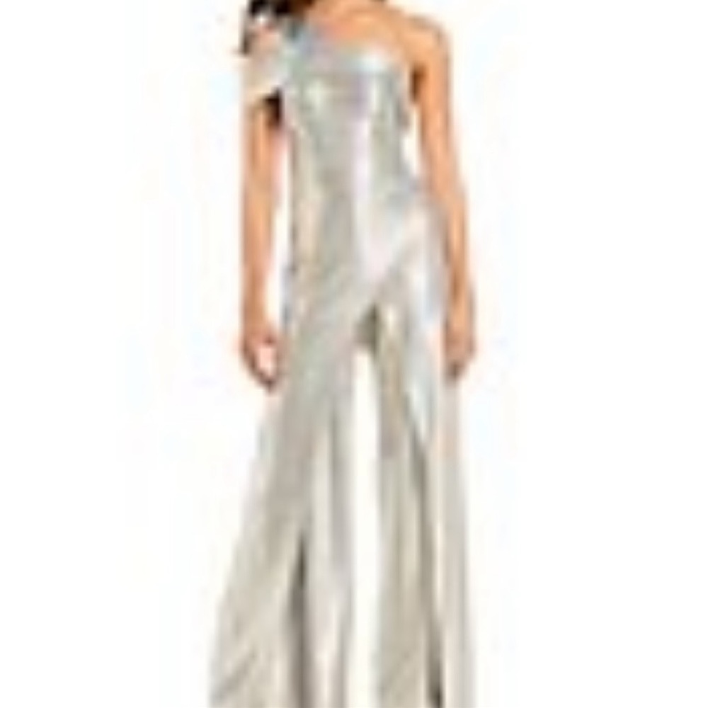 Marina Silver metallic one shoulder jumpsuit.Size 4